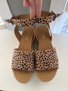 SODA Tan Leopard-Print Ankle-Strap Sandals